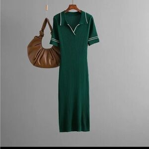 Green Ribbed Polo Knit Dress